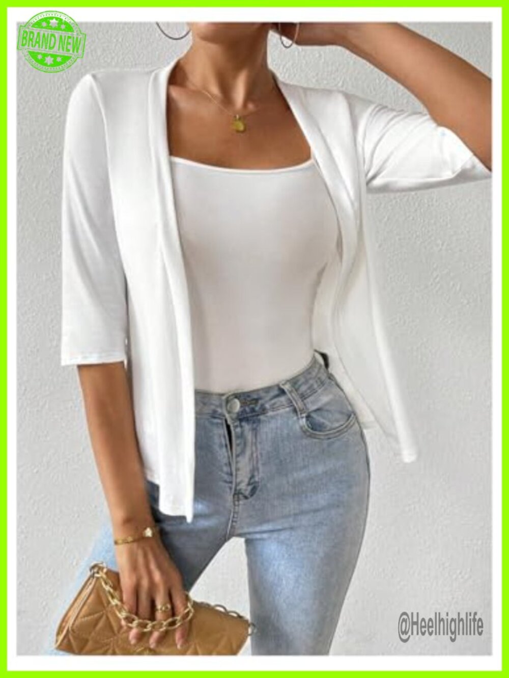 Half Sleeve Open Front Lightweight Cardigan Business Casual Jacket Shrug - Picture 3 of 4